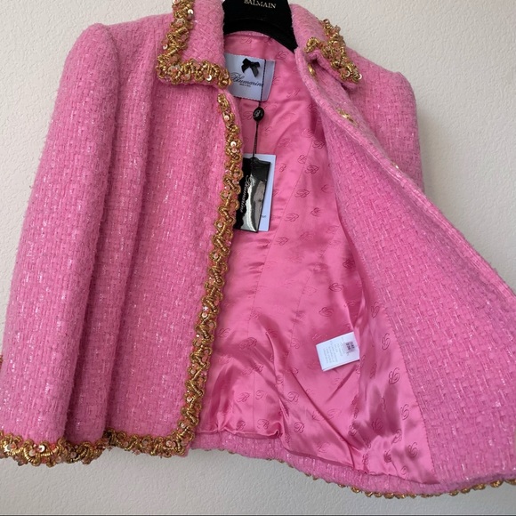 Blumarine pink tweed jacket with gold beaded trim - Picture 7 of 16